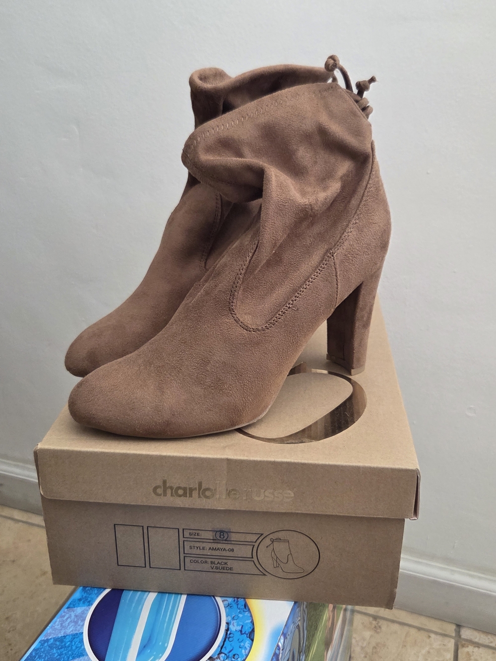 Charlotte Russe Taupe Suede Slouchy Ankle Booties